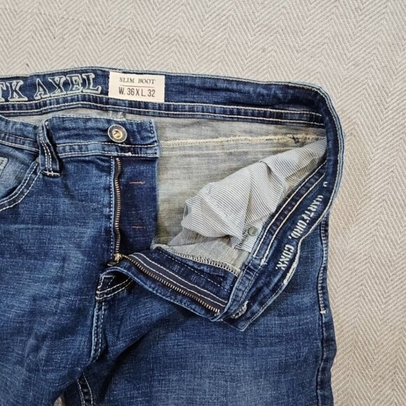 TK Axel Jeans Men's 36W 32L Slim Boot Cut Dark Wash Denim Pants Flap Pockets Y2K - Picture 11 of 13